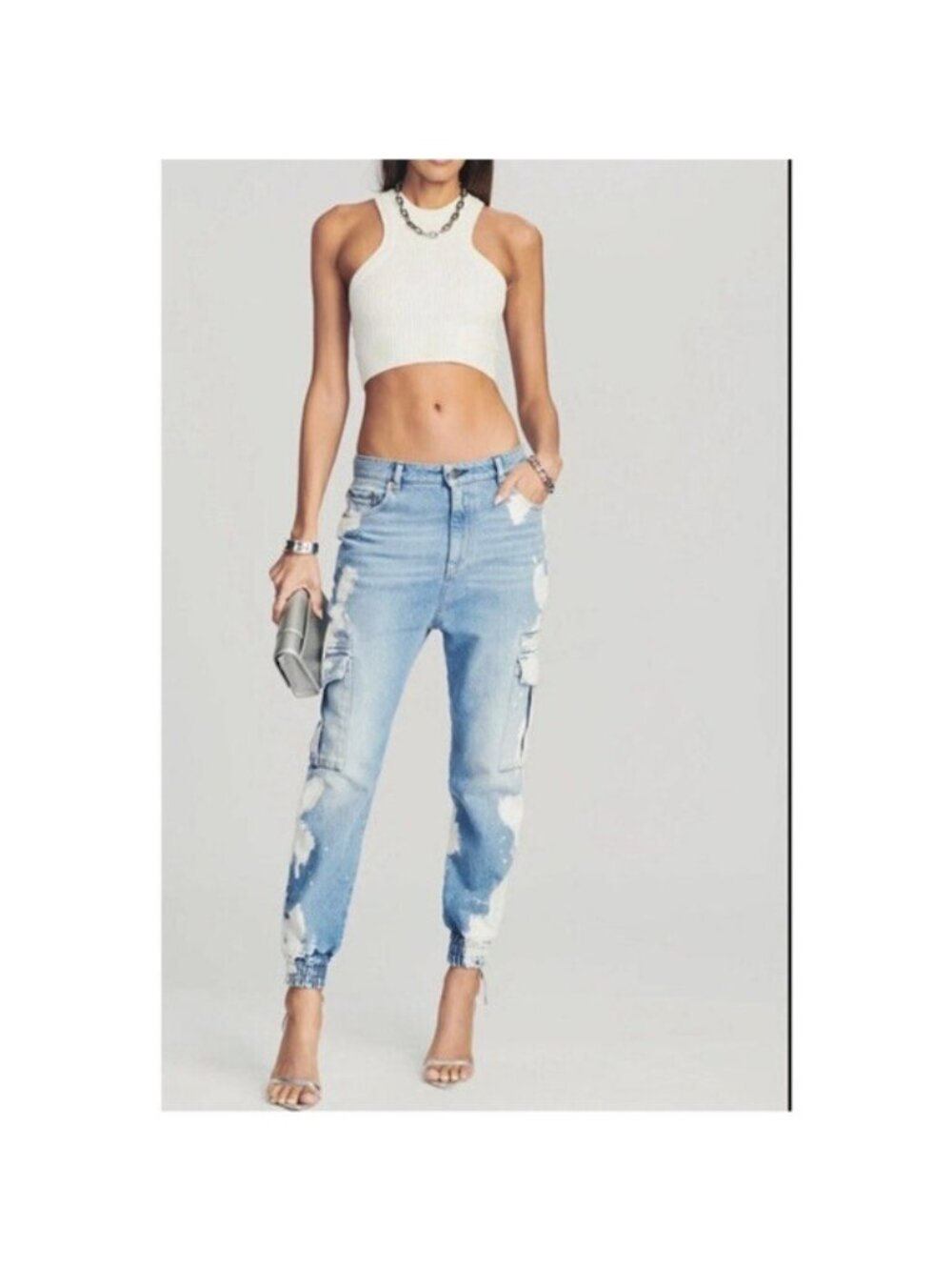 SER.O.YA Veronica Jogger Jeans in Olympic Bleach Drop Crotch Cargo Size 26 NWT
